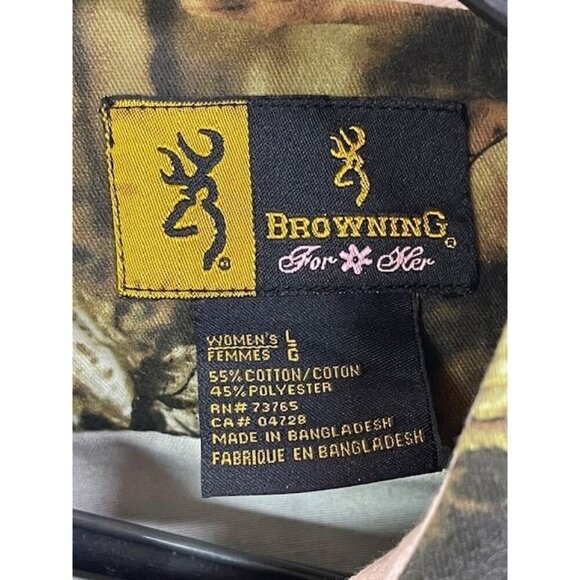 Browning  Break-Up  SHACKET Mossy Oak Camo Shirt WOMEN'S L CAMO WITH PINK ACCENT - Picture 2 of 16